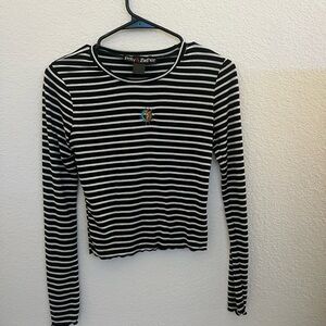 Sun and Moon - Black and White Fitted Crop Long Sleeve Tee